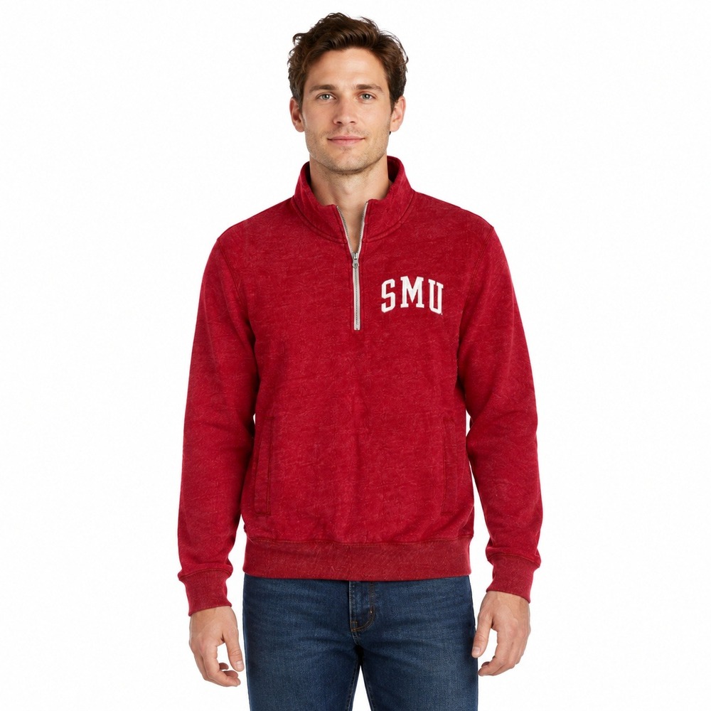 Redshirt SMU Quarter Zip Sweatshirt Mens Medium Red Heathered Fleece Pockets